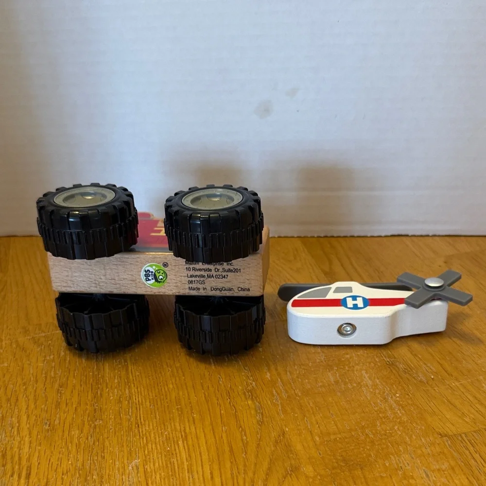 Wooden Fire Truck and Helicopter Toy Set